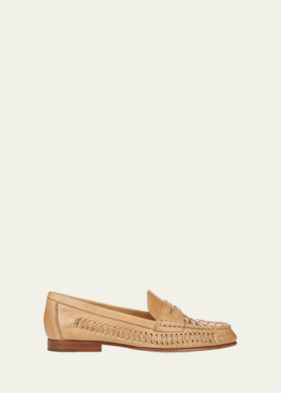 Shop Veronica Beard Woven Leather Penny Loafers In Natural