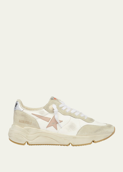 Shop Golden Goose Running Sole Mixed Leather Sneakers In White/seedpearl/