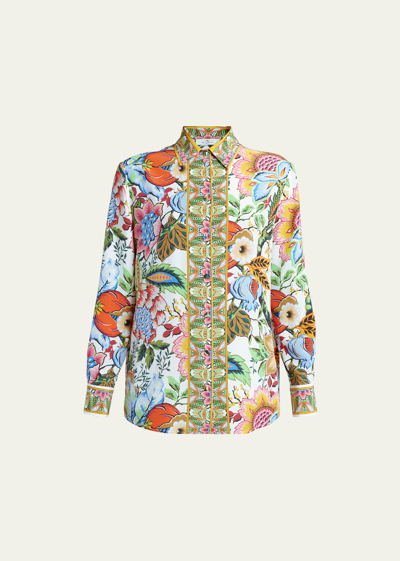 Shop Etro Tree Of Life Long-sleeve Floral Silk Shirt In Print On White Ba