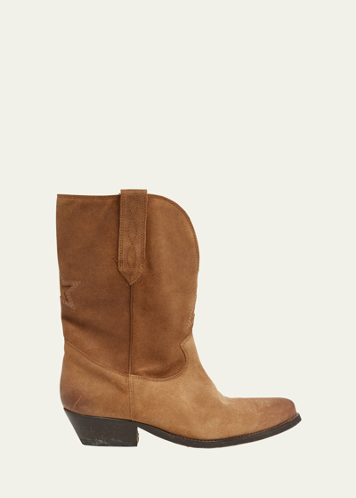 Shop Golden Goose Wish Star Suede Western Boots In Cognac