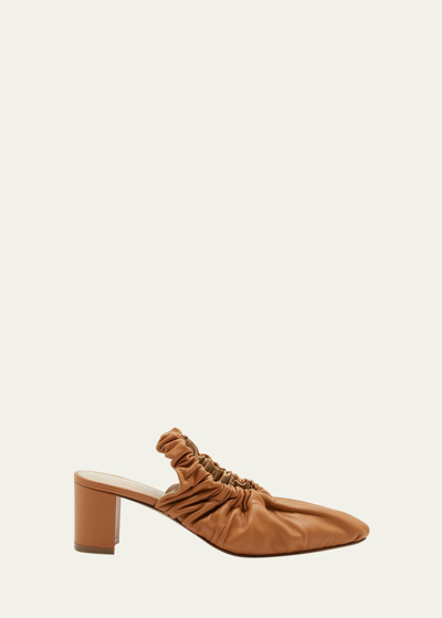 Shop Ulla Johnson Alia Ruched Leather Slingback Pumps In Rustcopper