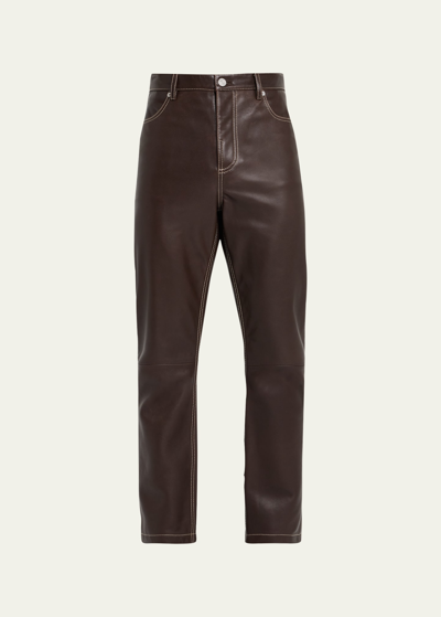 Shop Frame Men's Leather Straight-leg Trousers In Marron
