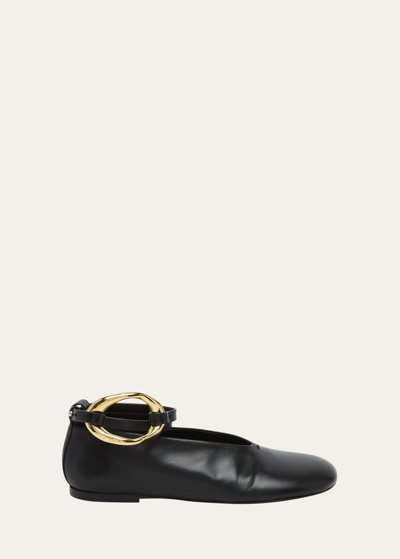 Shop Jil Sander Leather Ring-cuff Ballerina Flats In Black