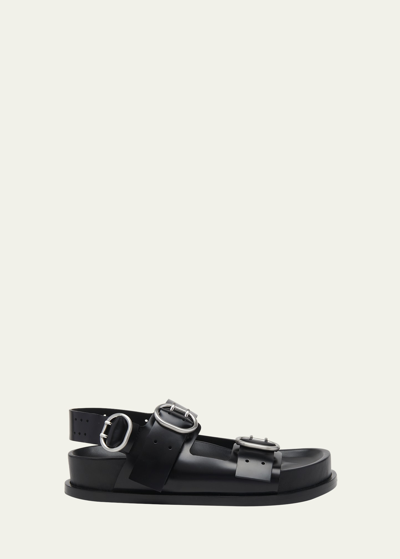 Shop Jil Sander Leather Dual-buckle Sporty Sandals In Black