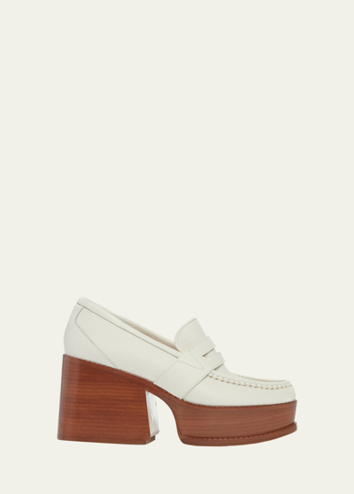 Shop Gabriela Hearst Augusta Leather Heeled Penny Loafers In Cream