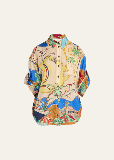 Shop Zimmermann Alight Short-sleeve Shirt In Nautical Map