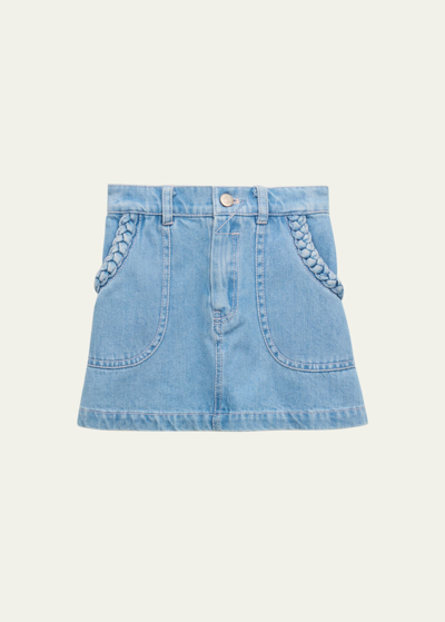 Shop Zimmermann Girl's August Denim A-line Skirt In Blueberry