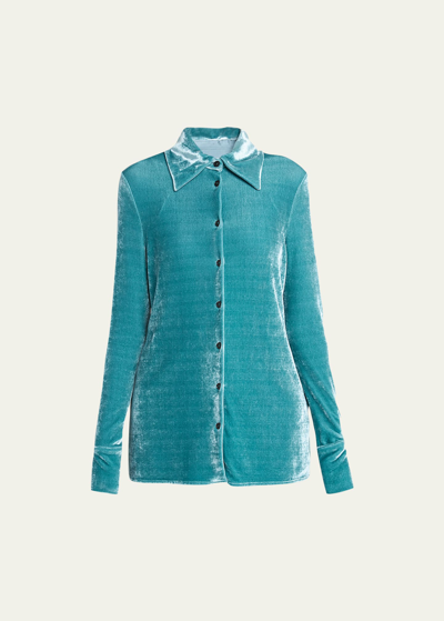Shop Jil Sander Velvet Slim-fit Collared Shirt In Dark Sage