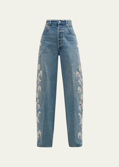 Shop Citizens Of Humanity Ayla High Rise Embroidered Baggy Jeans In Skylights