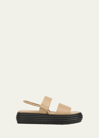 Shop Vince Priya Leather Two-band Slingback Sandals In Dune
