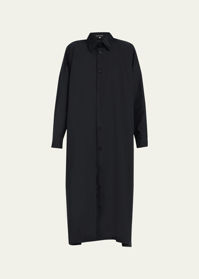 Shop Eskandar Wide A-line Shirt Dress With Collar In Black