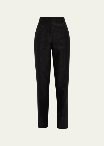 Shop Lafayette 148 Clinton Cropped Floral-print Straight-leg Pants In Black