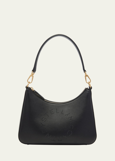 Shop Stella Mccartney Logo Vegan Leather Shoulder Bag In Black