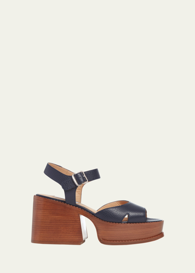 Shop Gabriela Hearst Zuri Leather Ankle-strap Platform Sandals In Dark Navy