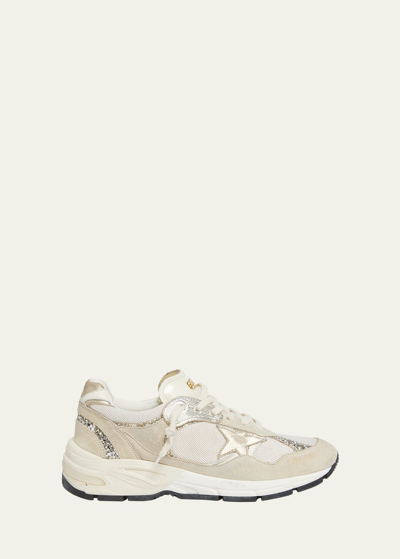 Shop Golden Goose Star Dad Mixed Leather Running Sneakers In Seed Pearl/plati