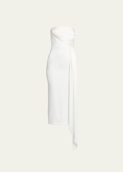 Shop Alex Perry Satin Crepe Strapless Dress With Drape Detail In White