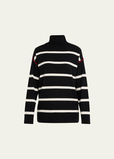 Shop Alice And Olivia Bobbie Striped Contrast-stitch Sweater In Black/white/perfe