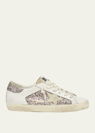 Shop Golden Goose Superstar Leather Glitter Low-top Sneakers In Glitter White See