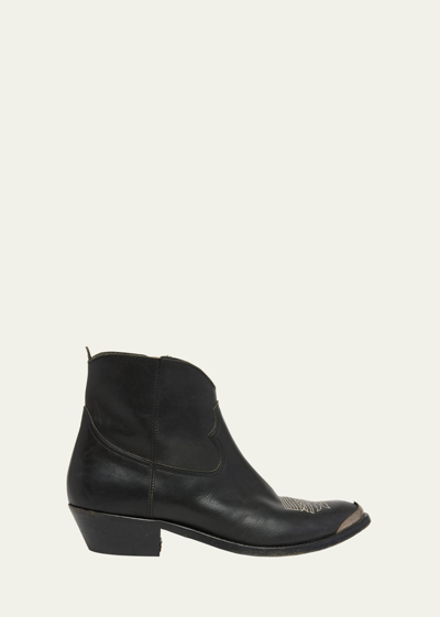 Shop Golden Goose Young Leather Zip Cowboy Ankle Boots In Black