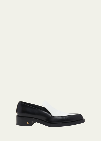 Shop Jil Sander Bicolor Leather Slip-on Loafers In Black