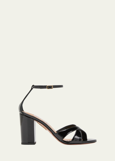 Shop Aquazzura Divine Patent Leather Crisscross Sandals In Black