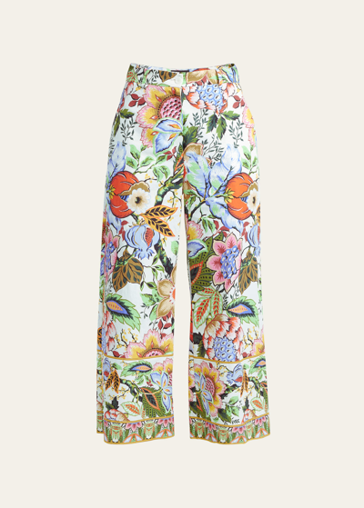 Shop Etro Tree Of Life Cropped Cotton Wide-leg Pants In Print On White Ba