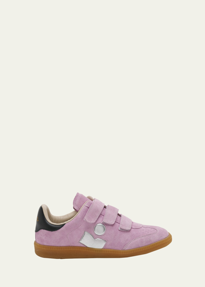 Shop Isabel Marant Beth Mixed Leather Triple-grip Sneakers In Pink Silver