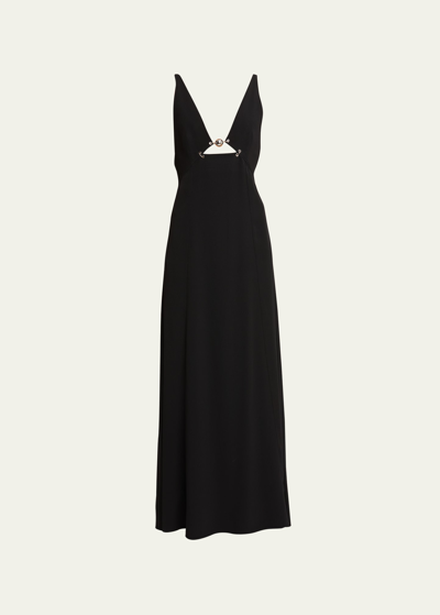 Shop Rabanne Sleeveless Long Cutout Plunge Dress In Black