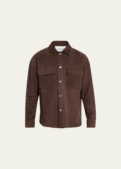 Shop Frame Men's Clean Suede 2-pocket Overshirt In Dark Wood