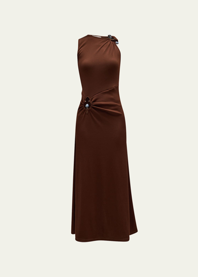 Shop Christopher Esber Callisto Duality Sleeveless Cutout Maxi Dress In Mahogany