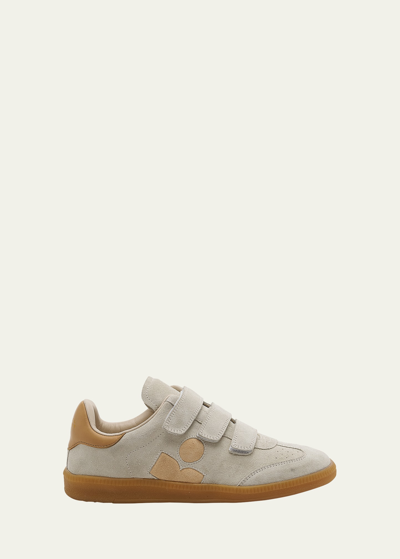 Shop Isabel Marant Beth Mixed Leather Triple-grip Sneakers In Chalk Beige