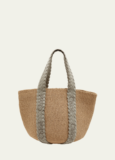Shop Chloé Woody Basket Paper Tote Bag In 089 Pastel Grey