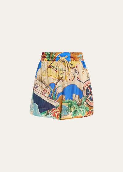 Shop Zimmermann Alight Drawstring Shorts In Nautical Map