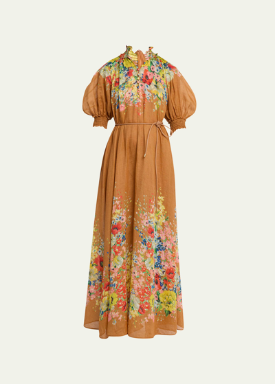 Shop Zimmermann Alight Swing Maxi Dress In Tan Floral