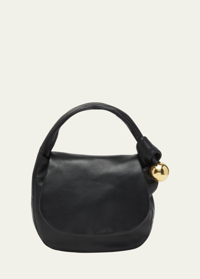 Shop Jil Sander Sphere Flat Napa Leather Shoulder Bag In Black