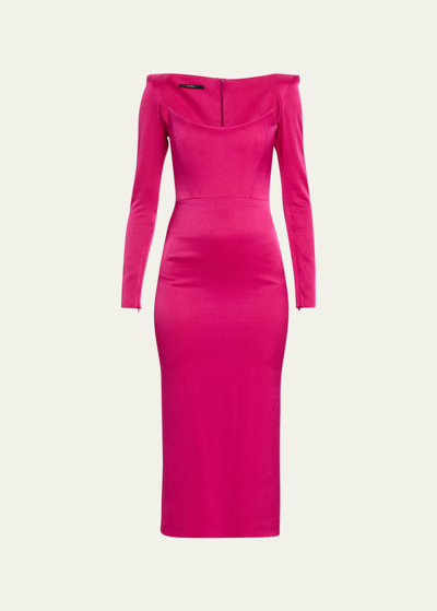 Shop Alex Perry Satin Curved Portrait Sheath Dress In Raspberry