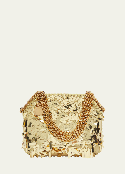 Shop Stella Mccartney Falabella Mini Sequins Crossbody Bag In Gold