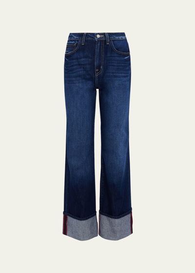 Shop L Agence Miley Ultra High Rise Wide-leg Cuffed Jeans In Denmark