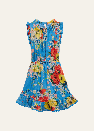Shop Zimmermann Girl's Alight Floral-print Dress In Blue Floral