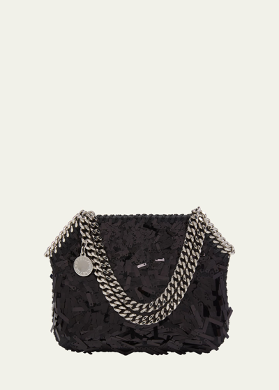 Shop Stella Mccartney Falabella Mini Sequins Crossbody Bag In Black