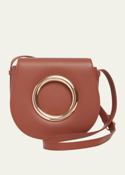 Shop Gabriela Hearst Ring Flap Leather Crossbody Bag In Cognac