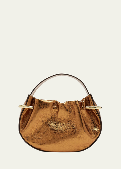 Shop Ulla Johnson Tilda Mini Ruched Metallic Top-handle Bag In Copper