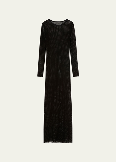 Shop St Agni Mesh Long-sleeve Maxi Dress In Black