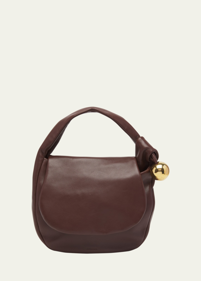 Shop Jil Sander Sphere Flat Napa Leather Shoulder Bag In Plum