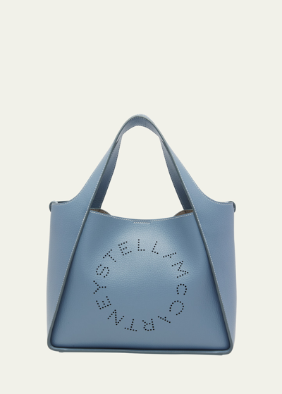 Shop Stella Mccartney Perforated Logo Faux-leather Crossbody Bag In Blue Grey