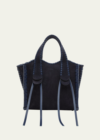 Shop Chloé Monty Small Suede Tote Bag In 48c Midnight Blue