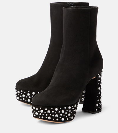 Gianvito Rossi Ankle Boots Crystal Holly Aus Veloursleder In Black