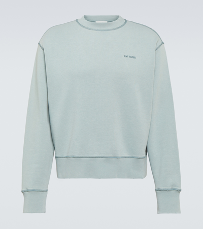 Shop Ami Alexandre Mattiussi Logo Cotton Jersey Sweatshirt In Blue