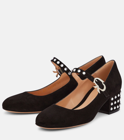 Gianvito Rossi Pumps Crystal Mary Ribbon 45 Aus Veloursleder In Black