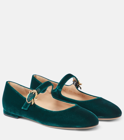 Shop Gianvito Rossi Mary Ribbon Velvet Ballet Flats In Green